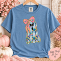 Ghost graphic tee with colorful floral print and a pink bow on a Comfort Colors 1717 shirt