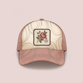 Illustrated boutique trucker hat with one floral feature patch